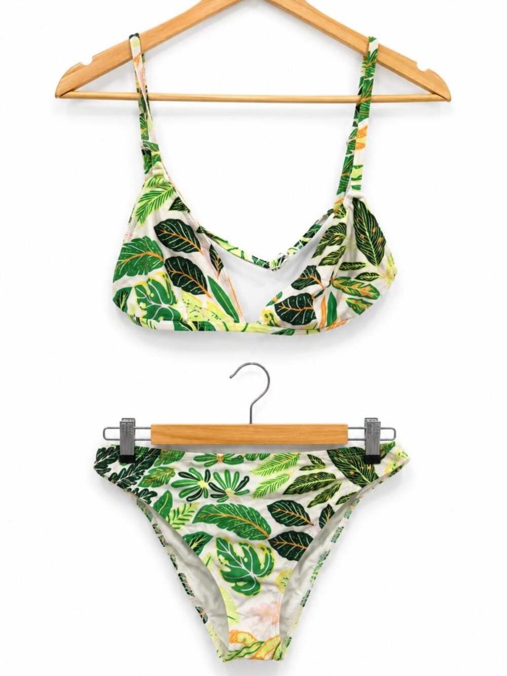 Solid & Striped Tropical Leaf Print Two-Piece Bikini Set
